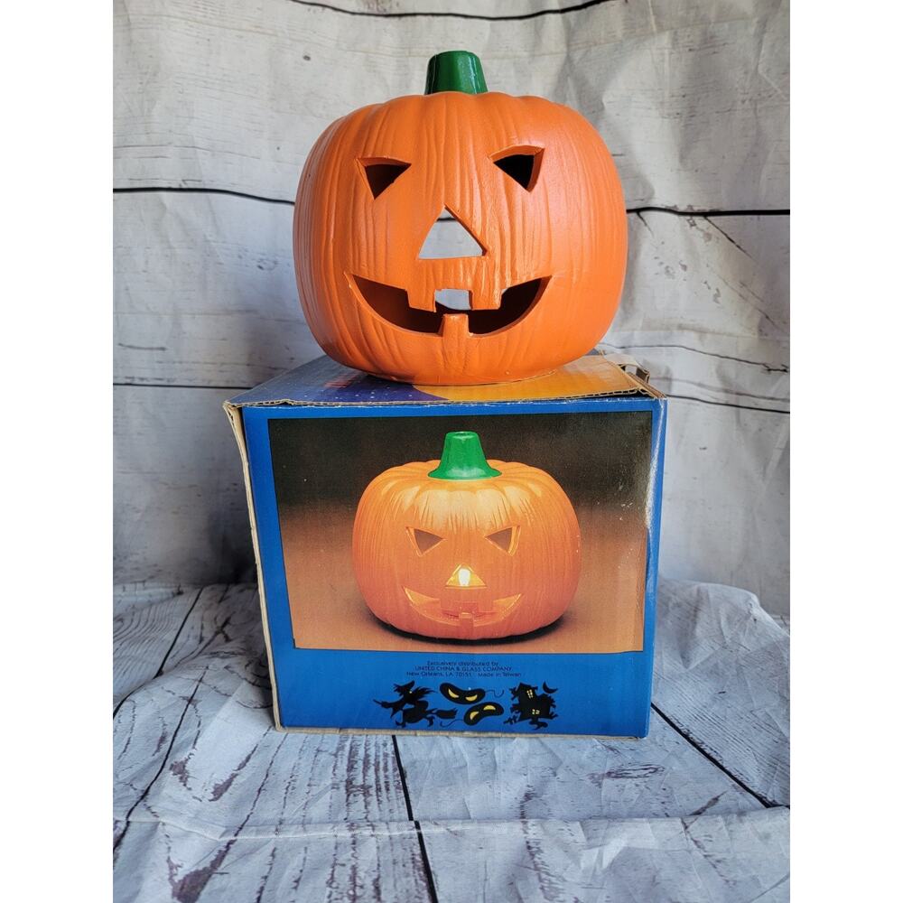 Vintage Halloween Jack O Lantern Candle Holder Ceramic Pumpkin With Box